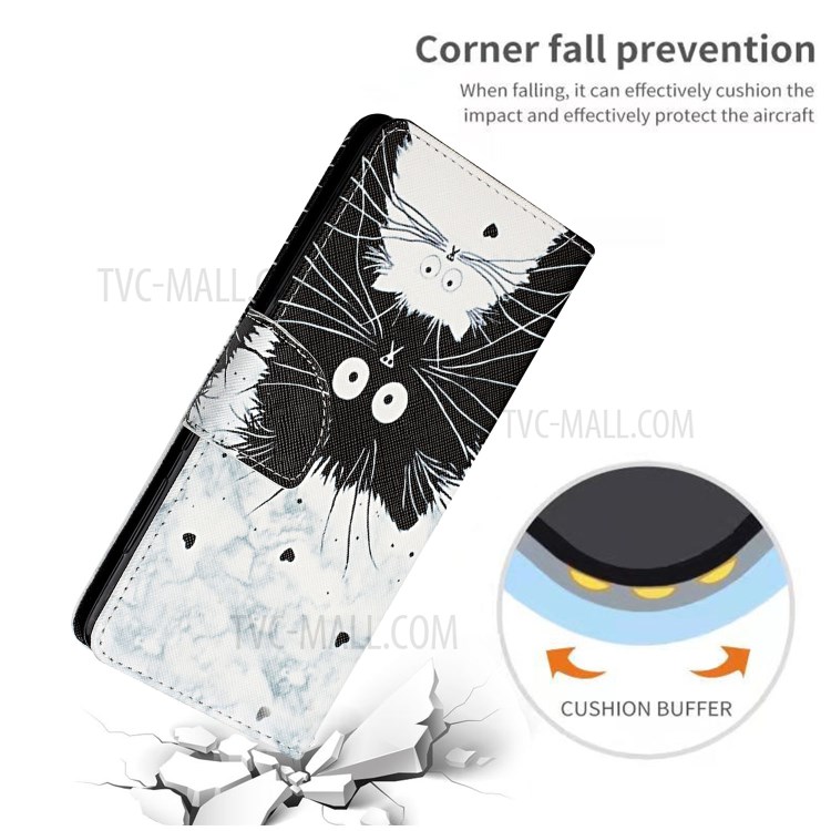 Pattern Printing Leather Stand Wallet Phone Case Shell for Samsung Galaxy Xcover 5 - Black and White Cat-6