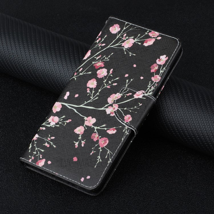 Pattern Printing Leather Stand Wallet Phone Case Shell for Samsung Galaxy A22 5G (EU Version) - Red Flowers in Black-10