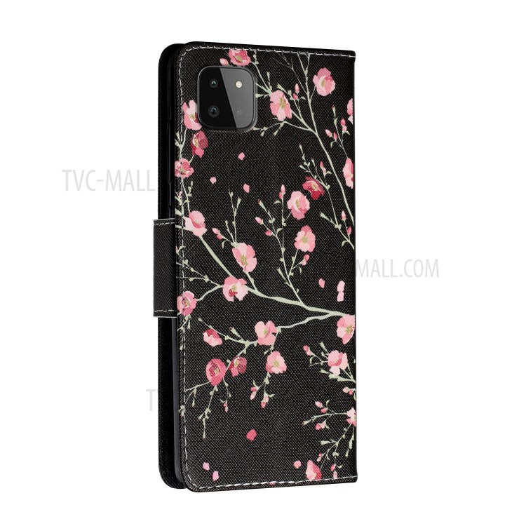 Pattern Printing Leather Stand Wallet Phone Case Shell for Samsung Galaxy A22 5G (EU Version) - Red Flowers in Black-3