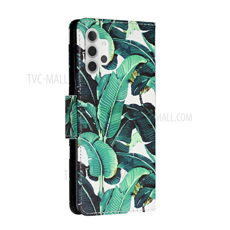 Padrão Printing Leather Stand Phone Case Shell Para Samsung Galaxy A32 4G (versão da Ue) - Folhas de Bananeira