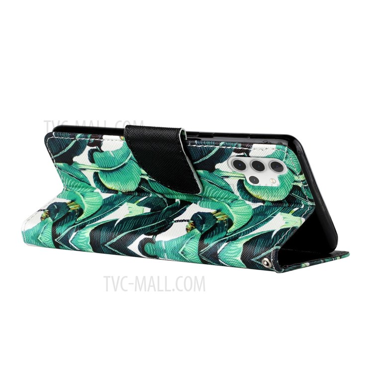 Pattern Printing Leather Stand Wallet Phone Case Shell for Samsung Galaxy A32 4G (EU Version) - Banana Leaves-4