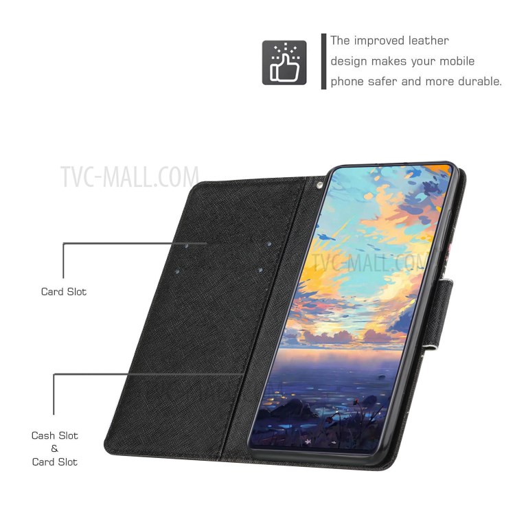 Musterdruck Lederständer Brieftaschenhülle Hülle Für Samsung Galaxy A32 4G (EU -version) - Bananenblätter