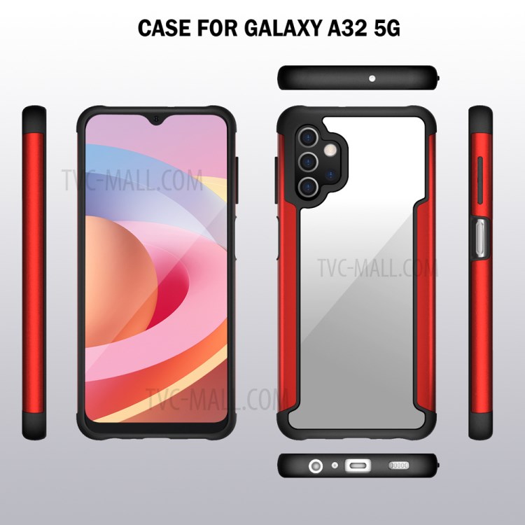 Full Protection Metal + TPU + Plastic Combo Drop Resistant Hybrid Back Cover for Samsung Galaxy A32 5G - Red-7
