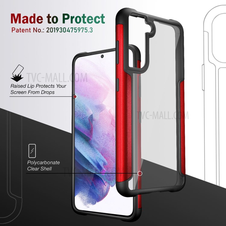 Full Protection Drop Resistant Metal + TPU + Plastic Combo Hybrid Back Cover Case for Samsung Galaxy S21 FE - Red-2