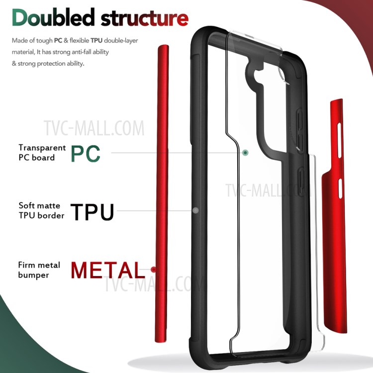 Full Protection Drop Resistant Metal + TPU + Plastic Combo Hybrid Back Cover Case for Samsung Galaxy S21 FE - Red-4