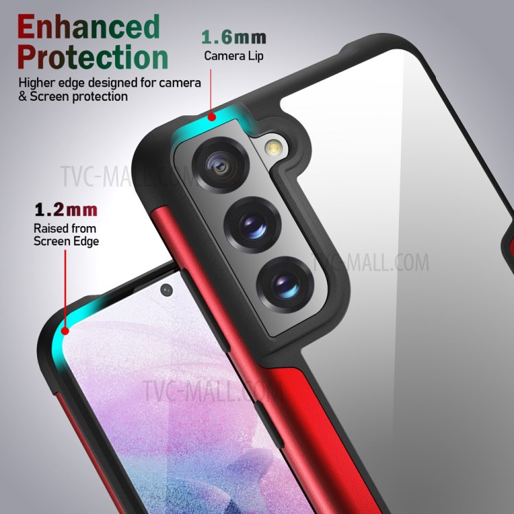 Full Protection Drop Resistant Metal + TPU + Plastic Combo Hybrid Back Cover Case for Samsung Galaxy S21 FE - Red-5