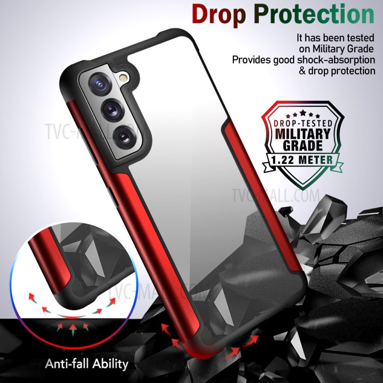 Full Protection Drop Resistant Metal + TPU + Plastic Combo Hybrid Back Cover Case for Samsung Galaxy S21 FE - Red-6