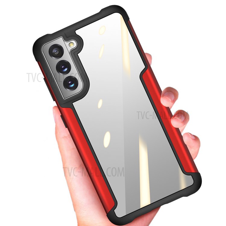 Full Protection Drop Resistant Metal + TPU + Plastic Combo Hybrid Back Cover Case for Samsung Galaxy S21 FE - Red-8