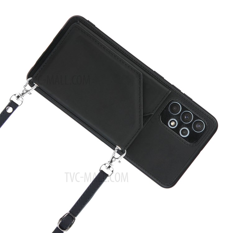 Kickstand Card Holder Glossy Leather TPU Case for Samsung Galaxy A32 4G (European Version) - Black-6