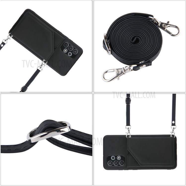 Kickstand Card Holder Glossy Leather TPU Case for Samsung Galaxy A32 4G (European Version) - Black-7