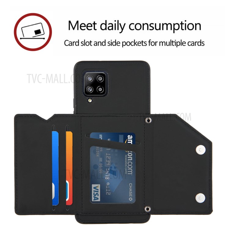 Kickstand Card Holder Leather Skin TPU Phone Case with Lanyard for Samsung Galaxy A42 5G - Black-3