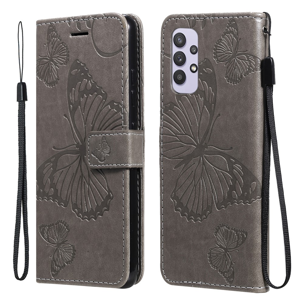 Imprint Butterfly Wallet Leather Phone Case for Samsung Galaxy A32 4G - Grey-1