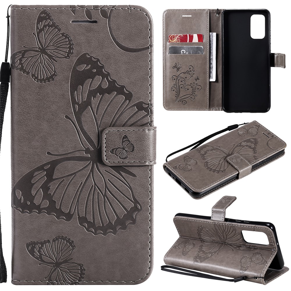 Imprint Butterfly Wallet Leather Phone Case for Samsung Galaxy A32 4G - Grey-10