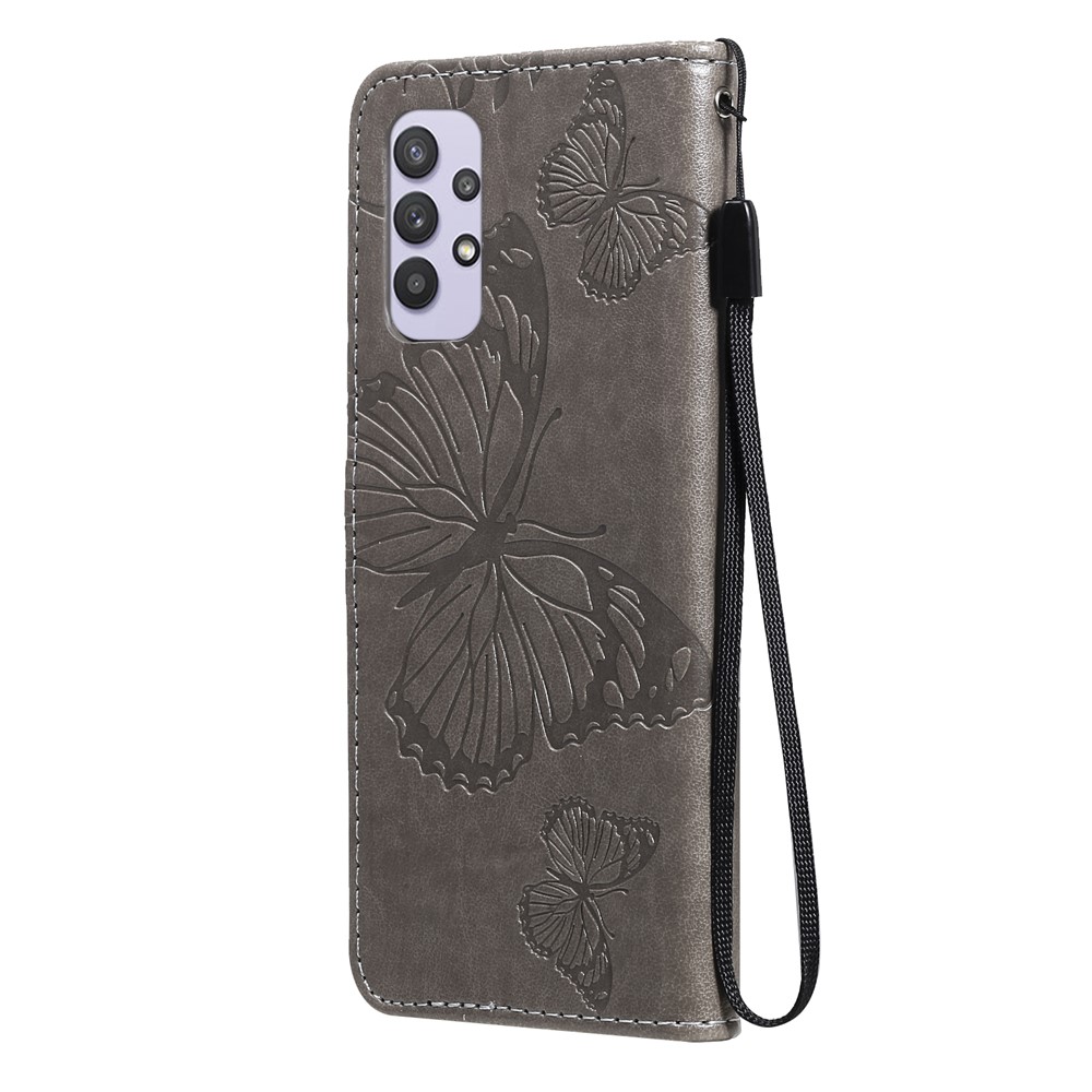 Imprint Butterfly Wallet Leather Phone Case for Samsung Galaxy A32 4G - Grey-3