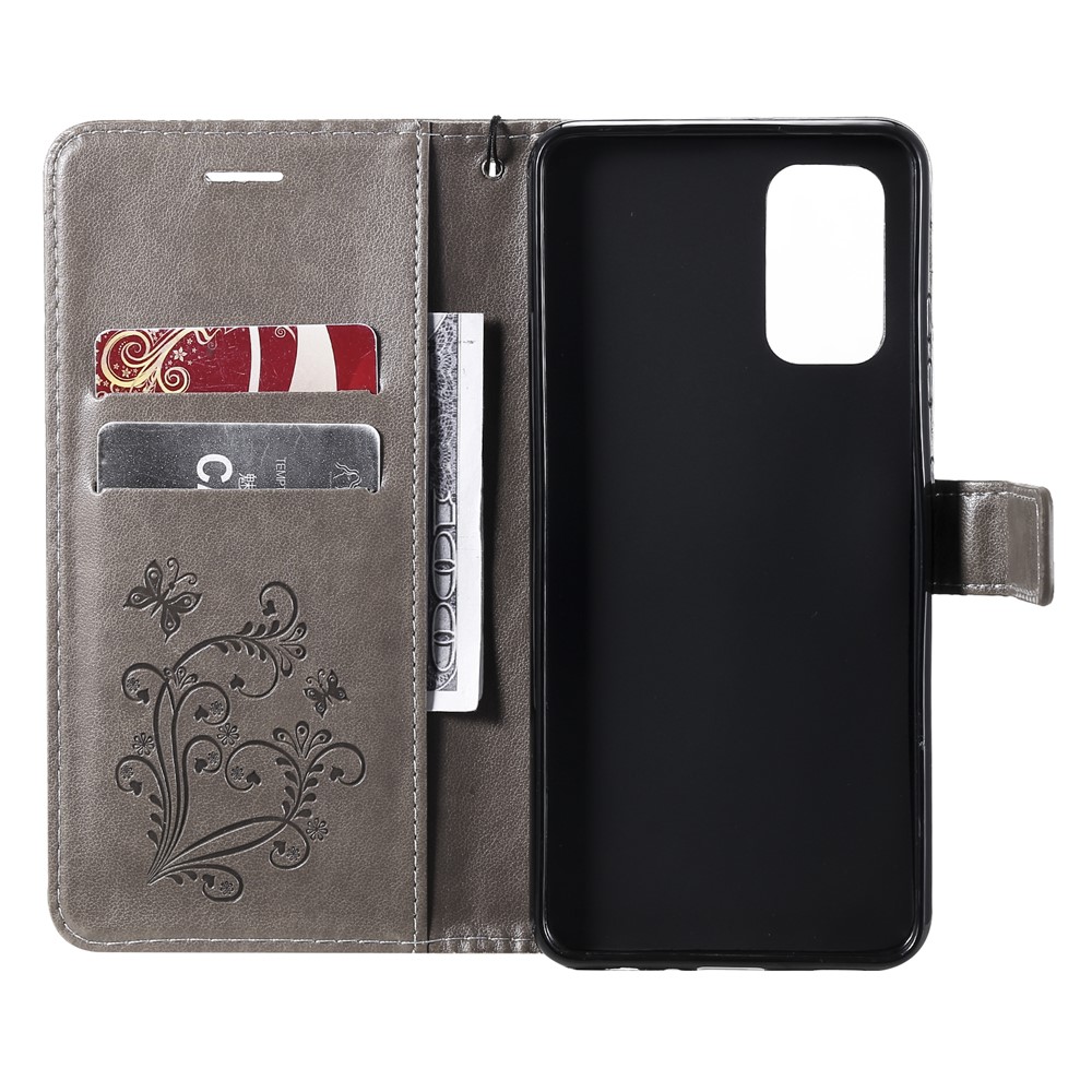 Imprint Butterfly Wallet Leather Phone Case for Samsung Galaxy A32 4G - Grey-7