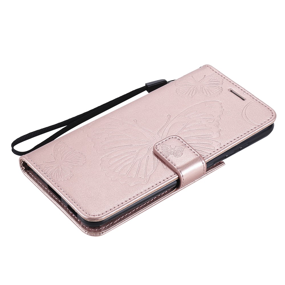 Imprint Butterfly Leather Wallet Shell Case for Samsung Galaxy S21 FE/S21 Fan Edition - Rose Gold-10