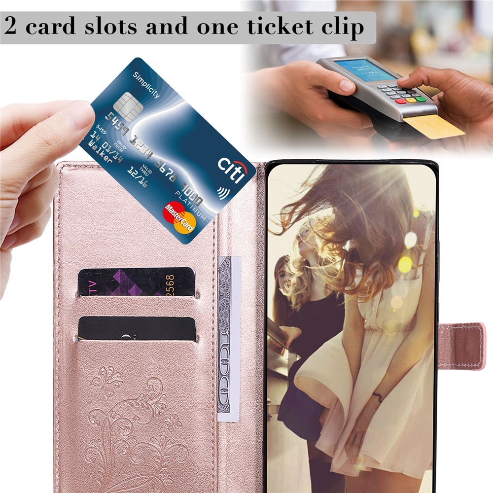 Imprint Butterfly Leather Wallet Shell Case for Samsung Galaxy S21 FE/S21 Fan Edition - Rose Gold-3