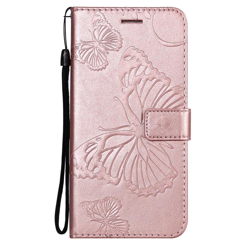 Imprint Butterfly Leather Wallet Shell Case for Samsung Galaxy S21 FE/S21 Fan Edition - Rose Gold-4