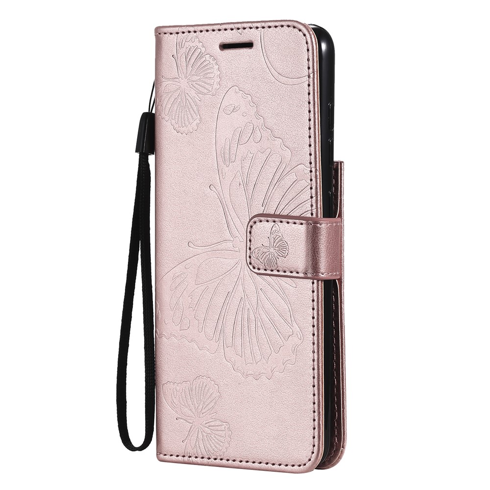 Imprint Butterfly Leather Wallet Shell Case for Samsung Galaxy S21 FE/S21 Fan Edition - Rose Gold-5