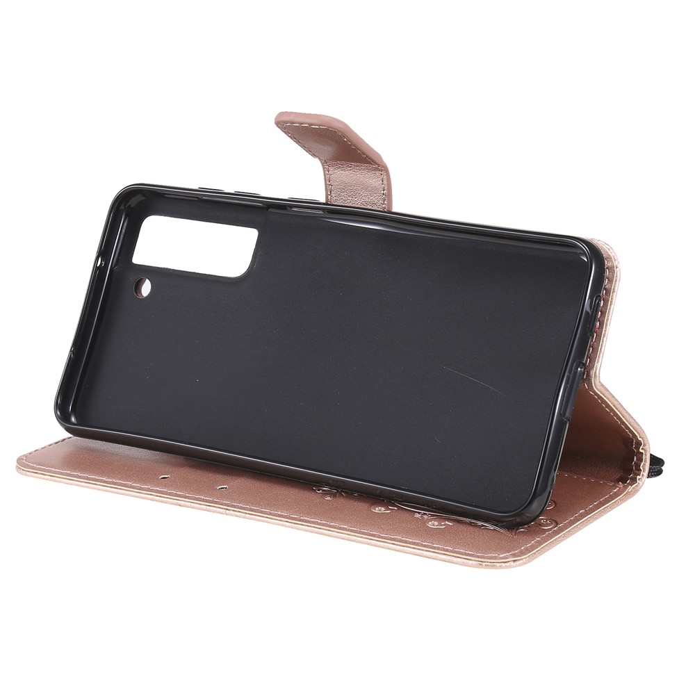Imprint Butterfly Leather Wallet Shell Case for Samsung Galaxy S21 FE/S21 Fan Edition - Rose Gold-9