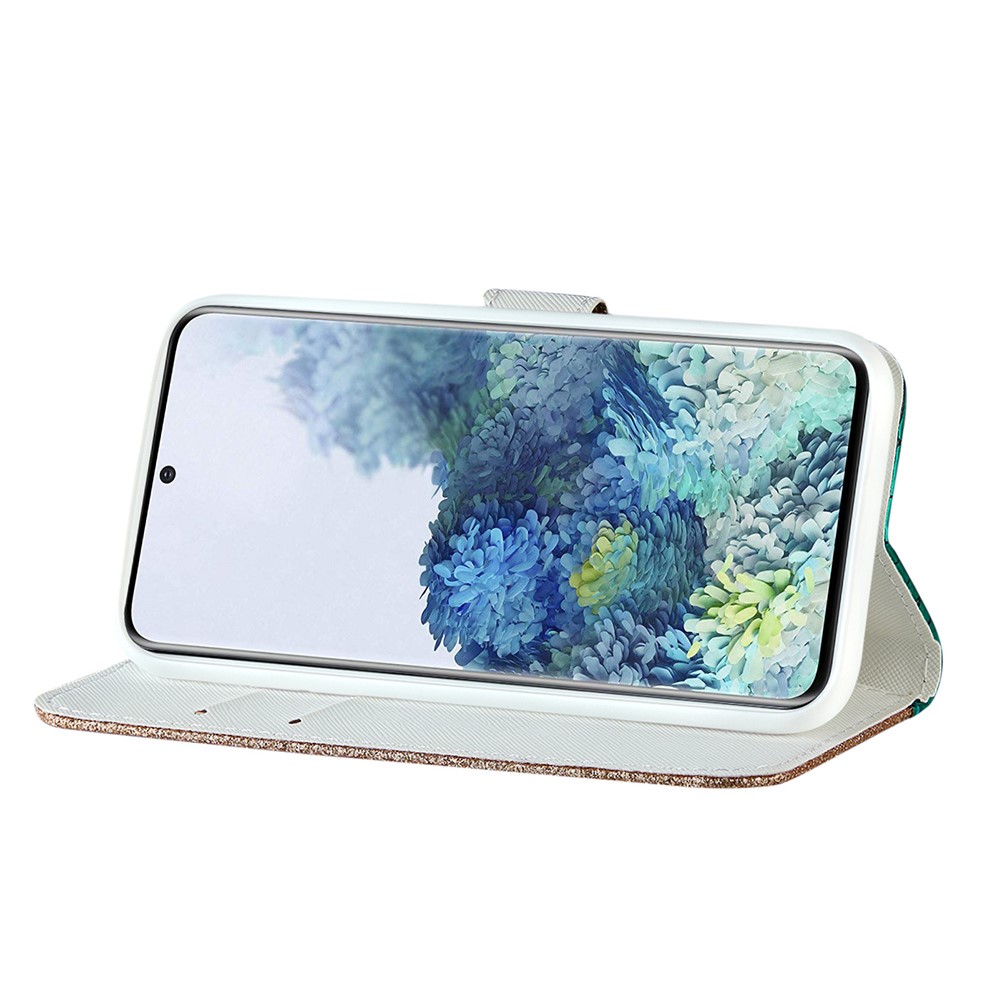 Glittery Powder Splicing Crocodile Skin Leather Wallet Case for Samsung Galaxy S21 FE - Green-4