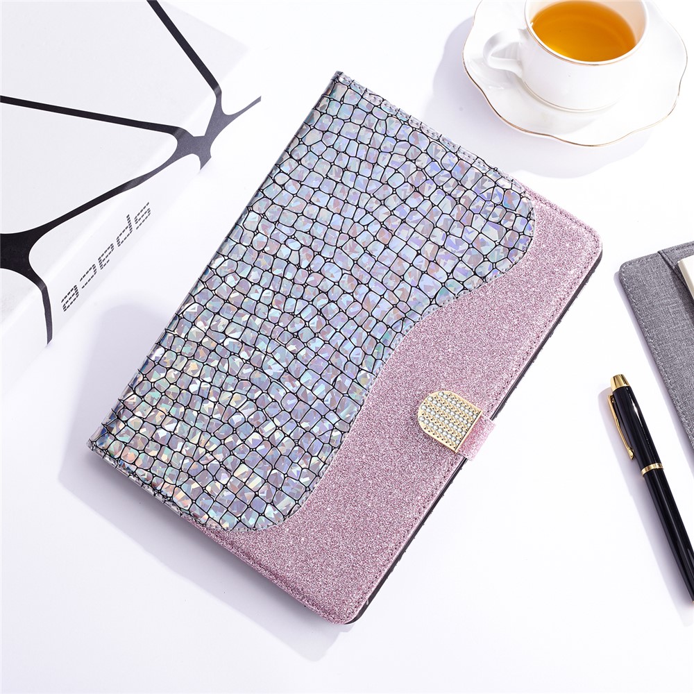 Flash Powder Splicing Laser Crocodile Texture Leather Card Slot Stand Tablet Case for Samsung Galaxy Tab A7 10.4 (2020) T500/T505 - Rose Gold}-11
