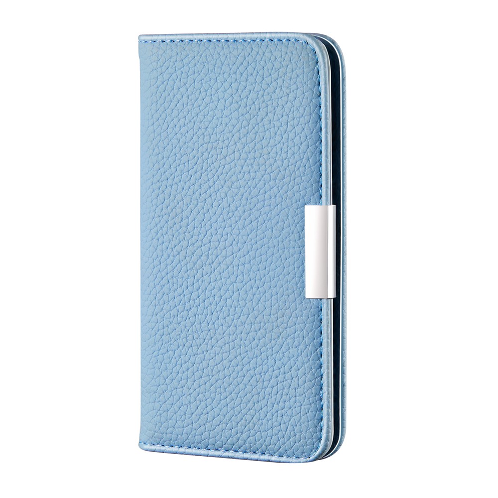 Litchi Skin Auto-absorbed Leather Stand Cover with Card Slots for Samsung Galaxy A22 5G (EU Version) - Blue-2