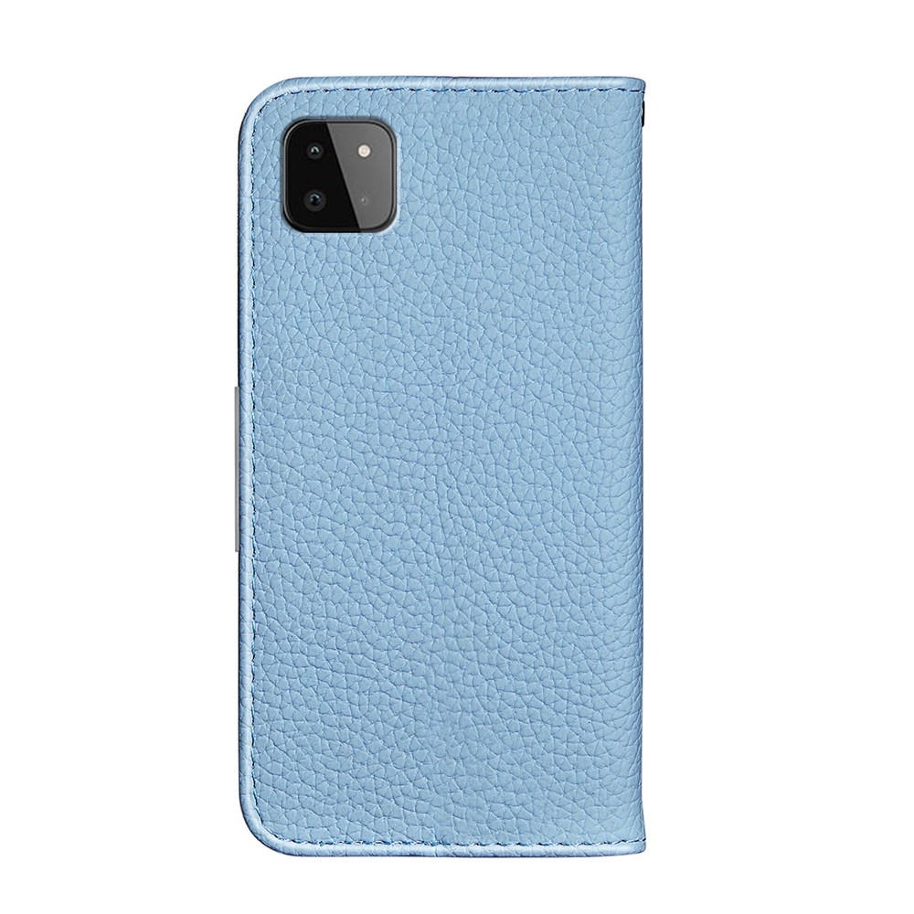 Litchi Skin Auto-absorbed Leather Stand Cover with Card Slots for Samsung Galaxy A22 5G (EU Version) - Blue-3