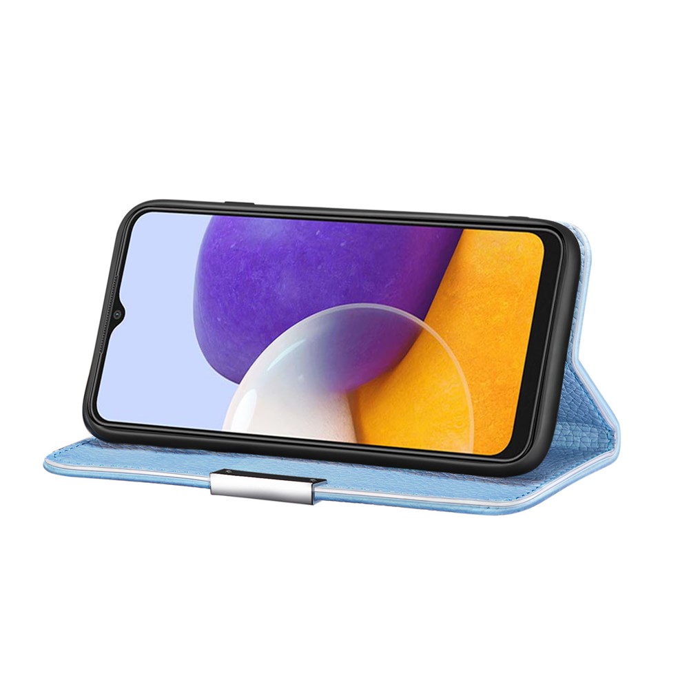 Litchi Skin Auto-absorbed Leather Stand Cover with Card Slots for Samsung Galaxy A22 5G (EU Version) - Blue-8