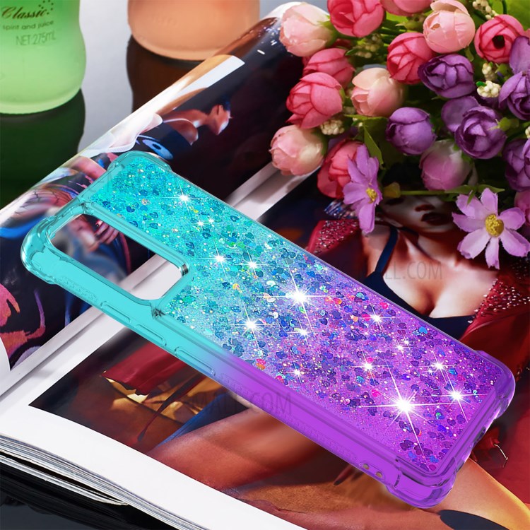 Moving Quicksand Glitter Sequins Shockproof Gradient TPU Phone Cover for Samsung Galaxy A82 5G - Sky Blue/Purple-6