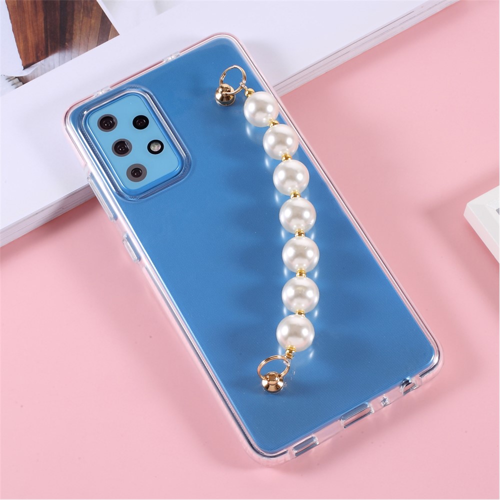 Case de Teléfono TPU Anti-Drop Bicolor Con Correa de Mano de Perla Para Samsung Galaxy A72 4G/5G