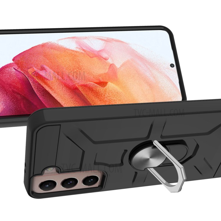 Shock Resistant 2 in 1 Hybrid Cell Phone Case Protector with Ring Kickstand for Samsung Galaxy S21 5G - Black-3