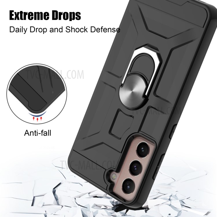 Shock Resistant 2 in 1 Hybrid Cell Phone Case Protector with Ring Kickstand for Samsung Galaxy S21 5G - Black-4