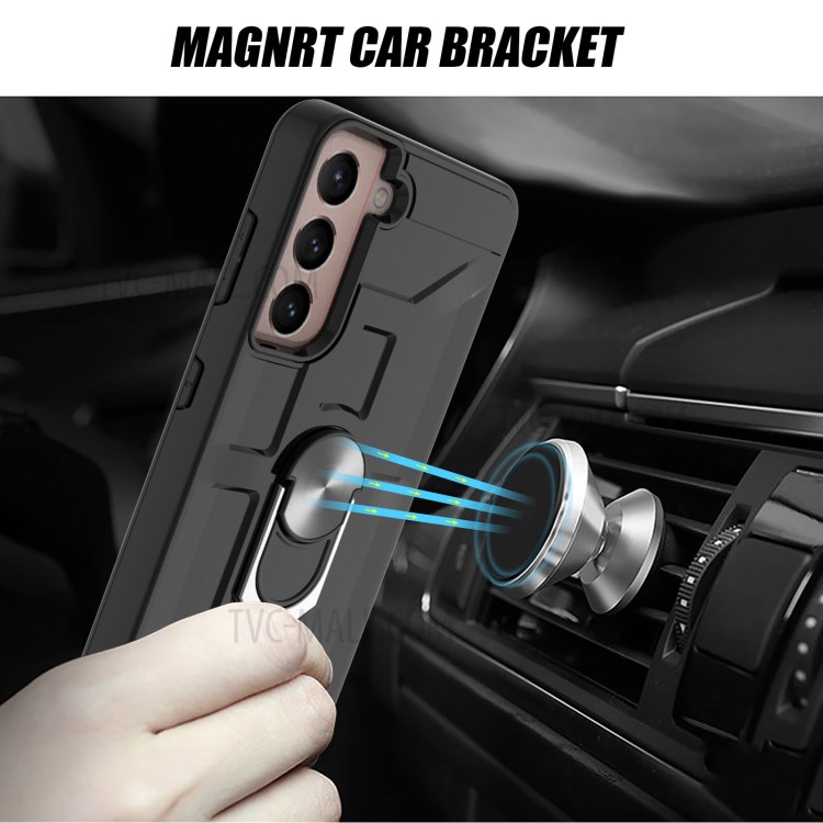 Shock Resistant 2 in 1 Hybrid Cell Phone Case Protector with Ring Kickstand for Samsung Galaxy S21 5G - Black-6