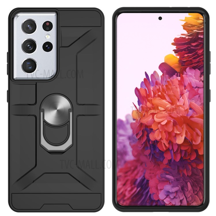 Matte Suface Detachable 2-in-1 Hybrid Phone Case with Finger Ring Kickstand Design for Samsung Galaxy S21 Ultra 5G - Black-2
