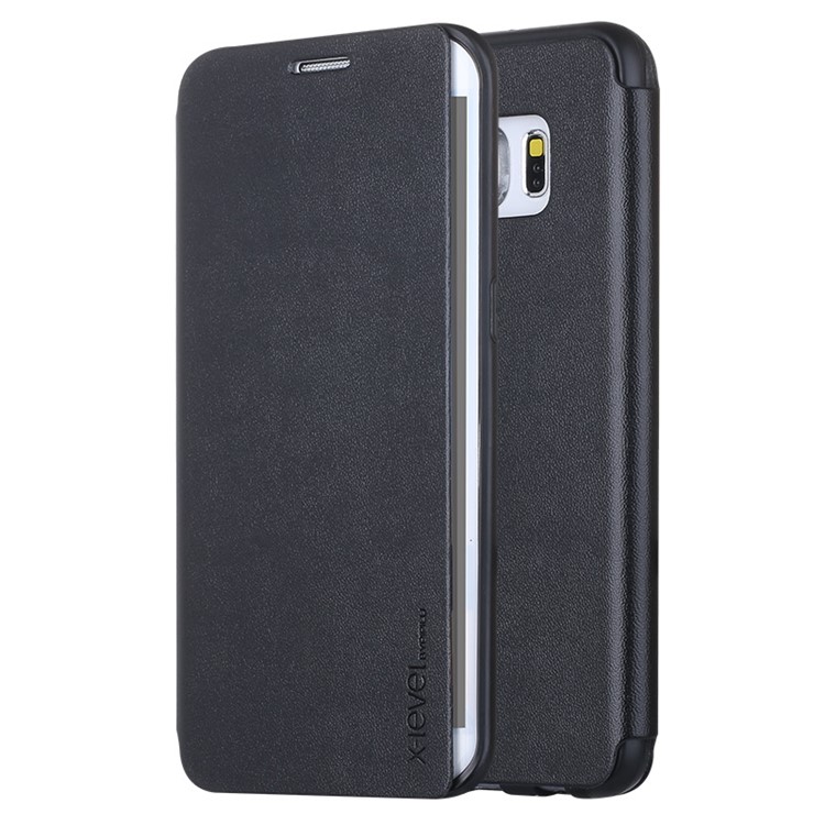 X-LEVEL Slim Folio Leather Stand Case for Samsung Galaxy S6 Edge G925 - Black-1