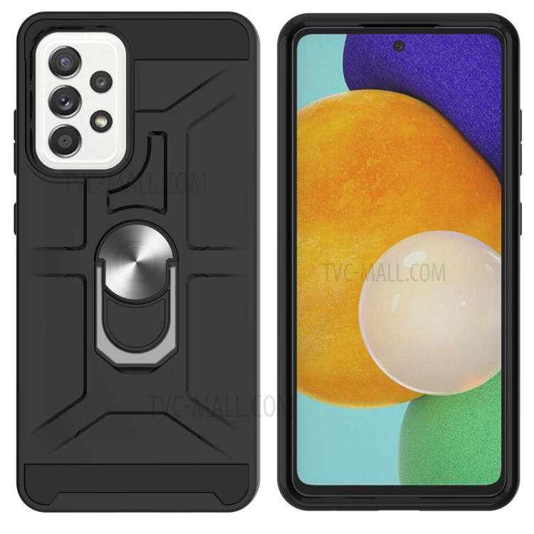 Rubberized 2-in-1 Hybrid Phone Case with Finger Ring Kickstand Design for Samsung Galaxy A52 4G/5G - Black-2