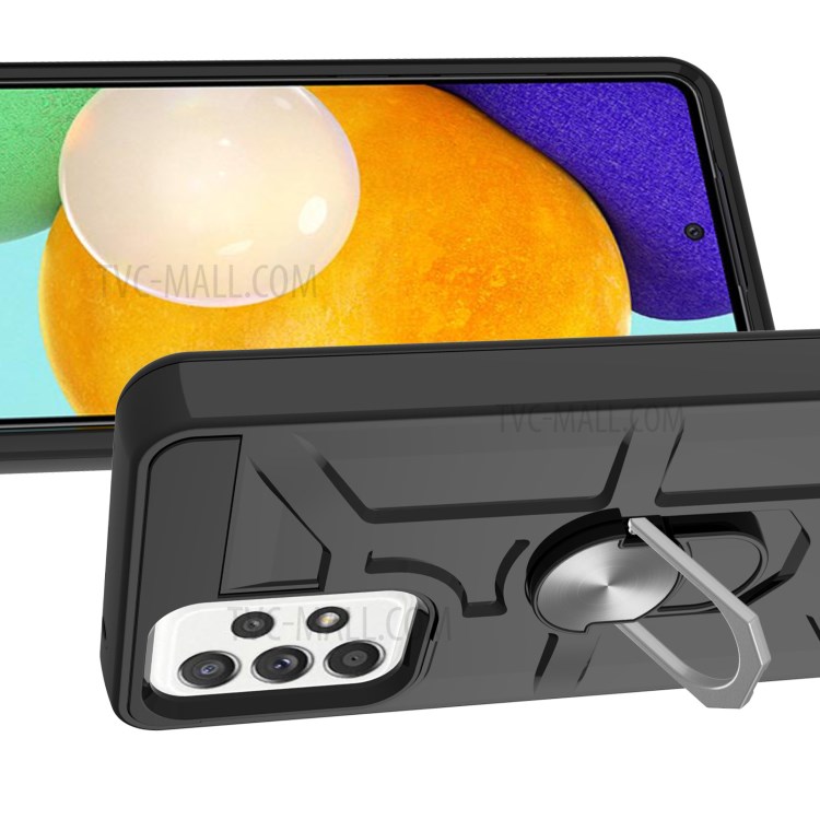 Rubberized 2-in-1 Hybrid Phone Case with Finger Ring Kickstand Design for Samsung Galaxy A52 4G/5G - Black-3