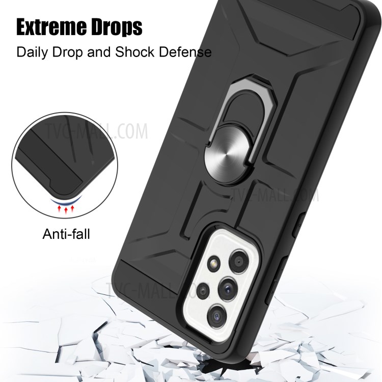Rubberized 2-in-1 Hybrid Phone Case with Finger Ring Kickstand Design for Samsung Galaxy A52 4G/5G - Black-4