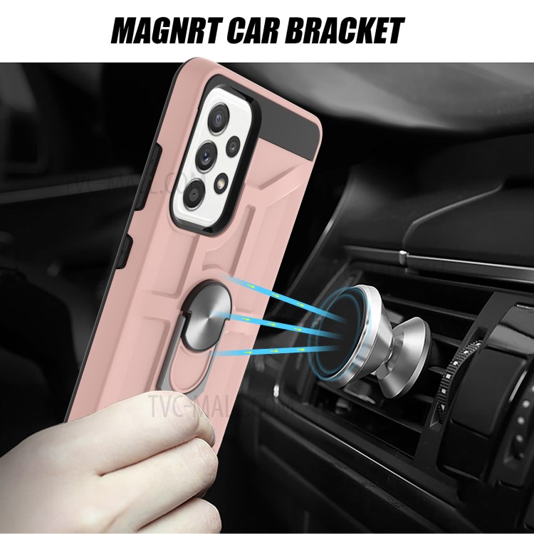 Rubberized 2-in-1 Hybrid Phone Case with Finger Ring Kickstand Design for Samsung Galaxy A52 4G/5G - Black-6