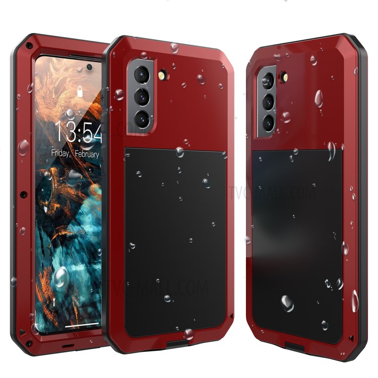 Tank Series Anti-Fall TPU+Metal Hybrid Phone Case with Tempered Glass Screen Protector for Samsung Galaxy S21+ 5G - Red-3