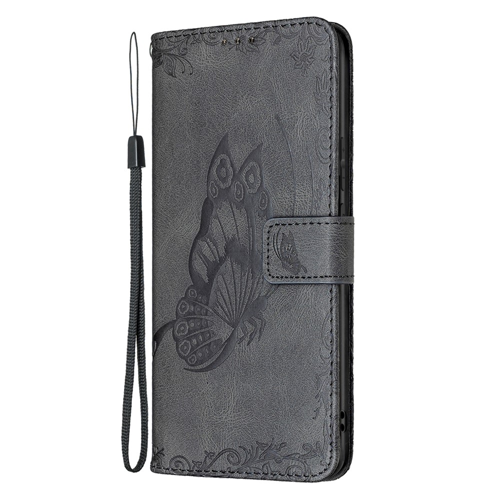 Imprint Butterfly Flower Magnetic Leather Stand Case for Samsung Galaxy S21 FE/S21 Fan Edition - Black-7