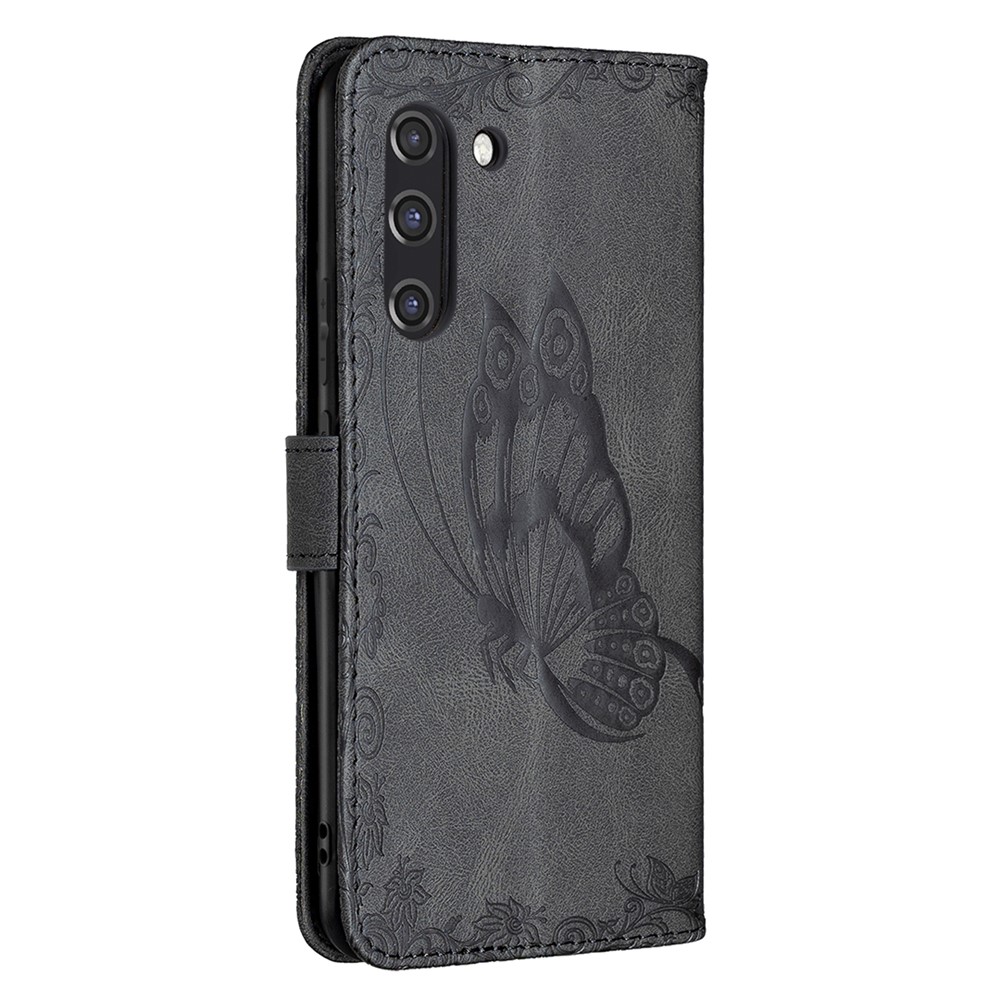 Imprint Butterfly Flower Magnetic Leather Stand Case for Samsung Galaxy S21 FE/S21 Fan Edition - Black-8