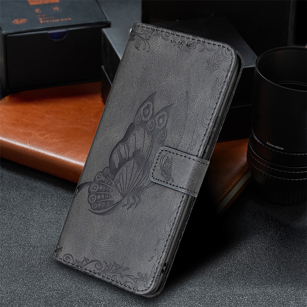 Imprint Butterfly Flower Magnetic Leather Stand Case for Samsung Galaxy S21 FE/S21 Fan Edition - Black-9