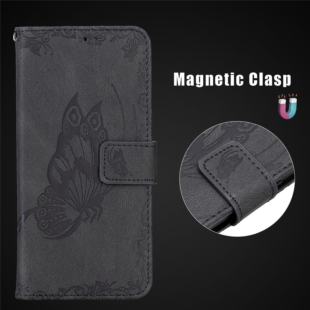 Imprint Butterfly Flower Leather Wallet Case for Samsung Galaxy S21 Plus 5G - Black-4