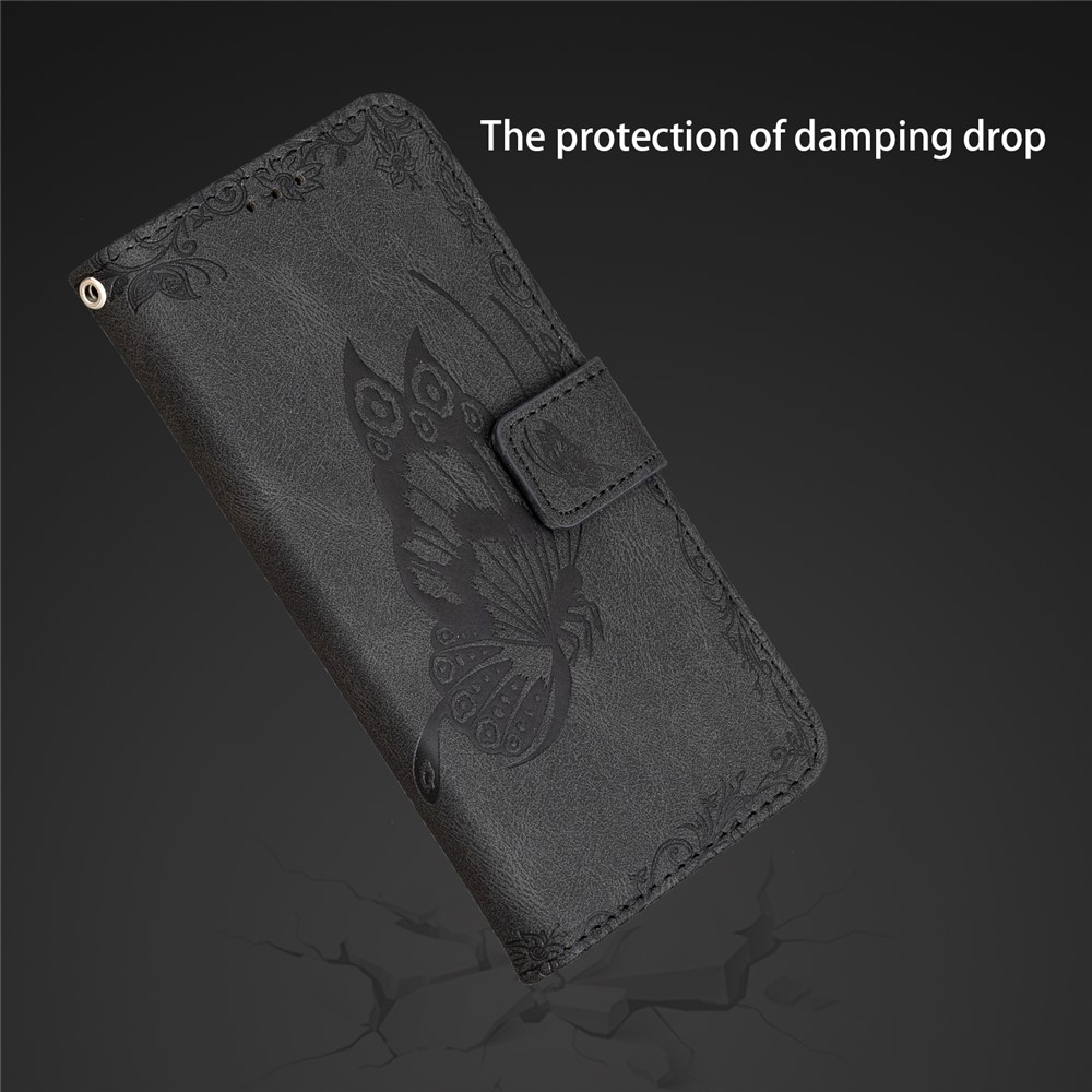 Imprint Butterfly Flower Leather Wallet Case for Samsung Galaxy S21 Plus 5G - Black-6