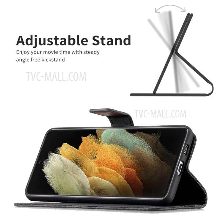 Étui De Portefeuille En Cuir De Fleur De Papillon D'empreinte Pour Samsung Galaxy S21 Ultra 5G - Noir-2