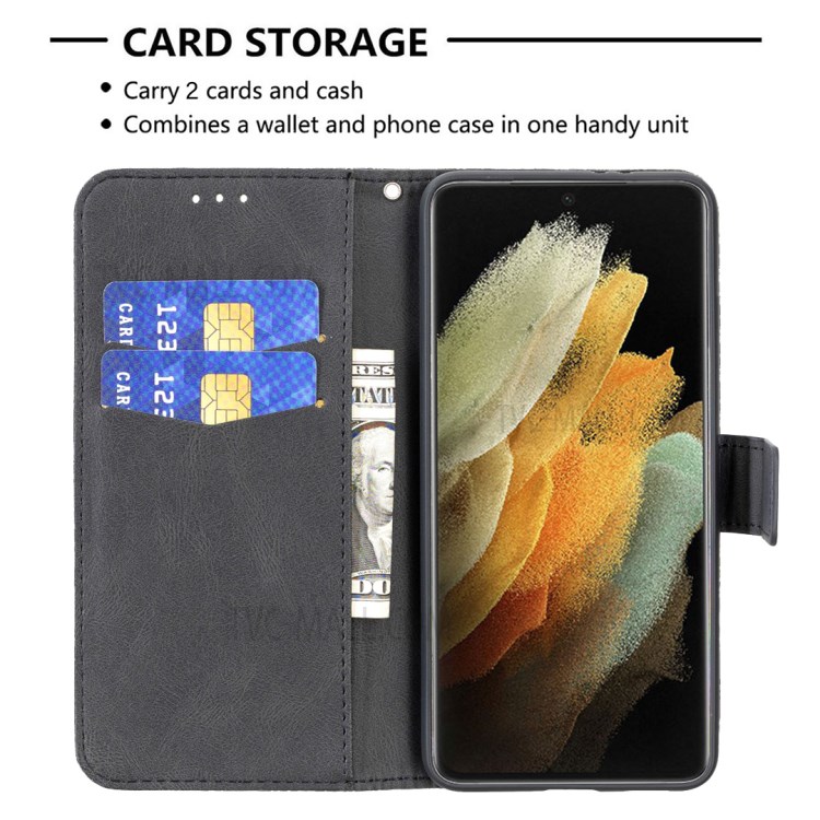 Étui De Portefeuille En Cuir De Fleur De Papillon D'empreinte Pour Samsung Galaxy S21 Ultra 5G - Noir-3