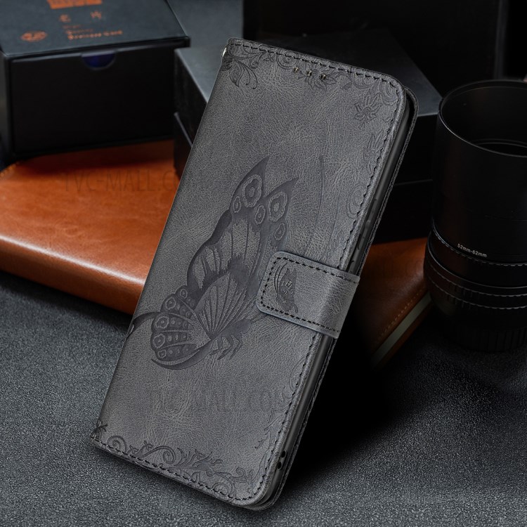 Imprint Butterfly Flower Magnetic Leather Stand Shell for Samsung Galaxy A02s (164.2x75.9x9.1mm) - Black-9