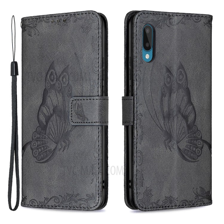 Imprinted Big Butterfly Pattern Leather Wallet Case Stand Cover for Samsung Galaxy A02/M02 - Black-1